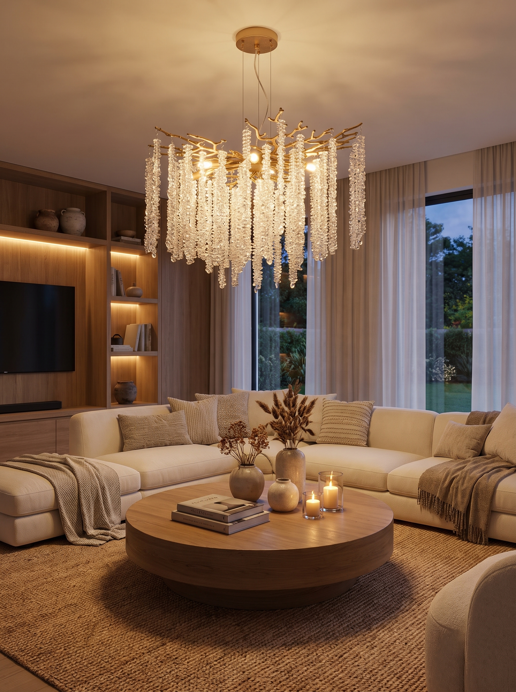 24-Inch Gold Crystal Cascade Chandelier lifestyle 1