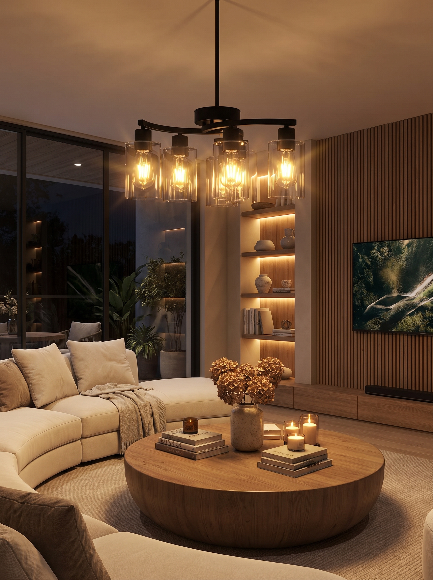 Six Light Black Glass Chandelier lifestyle 2