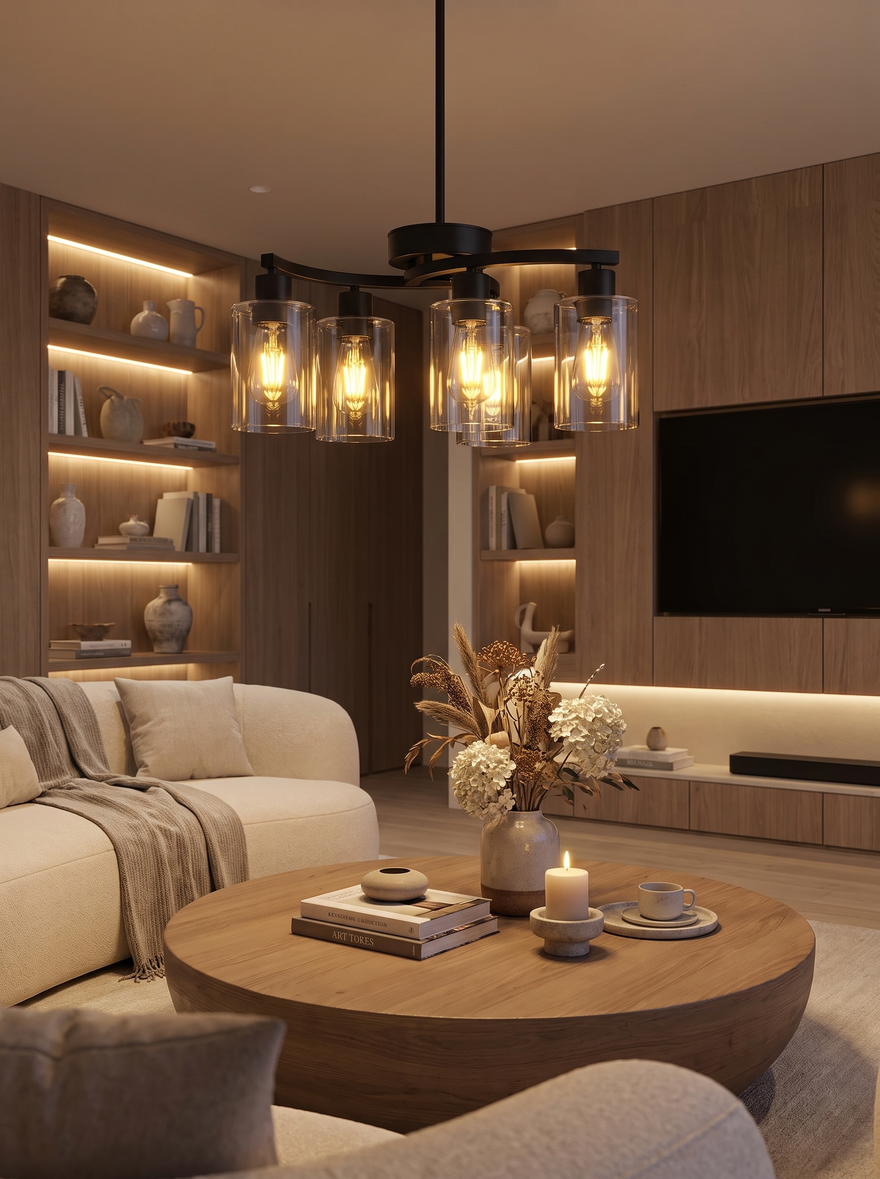 Six Light Black Glass Chandelier lifestyle 3