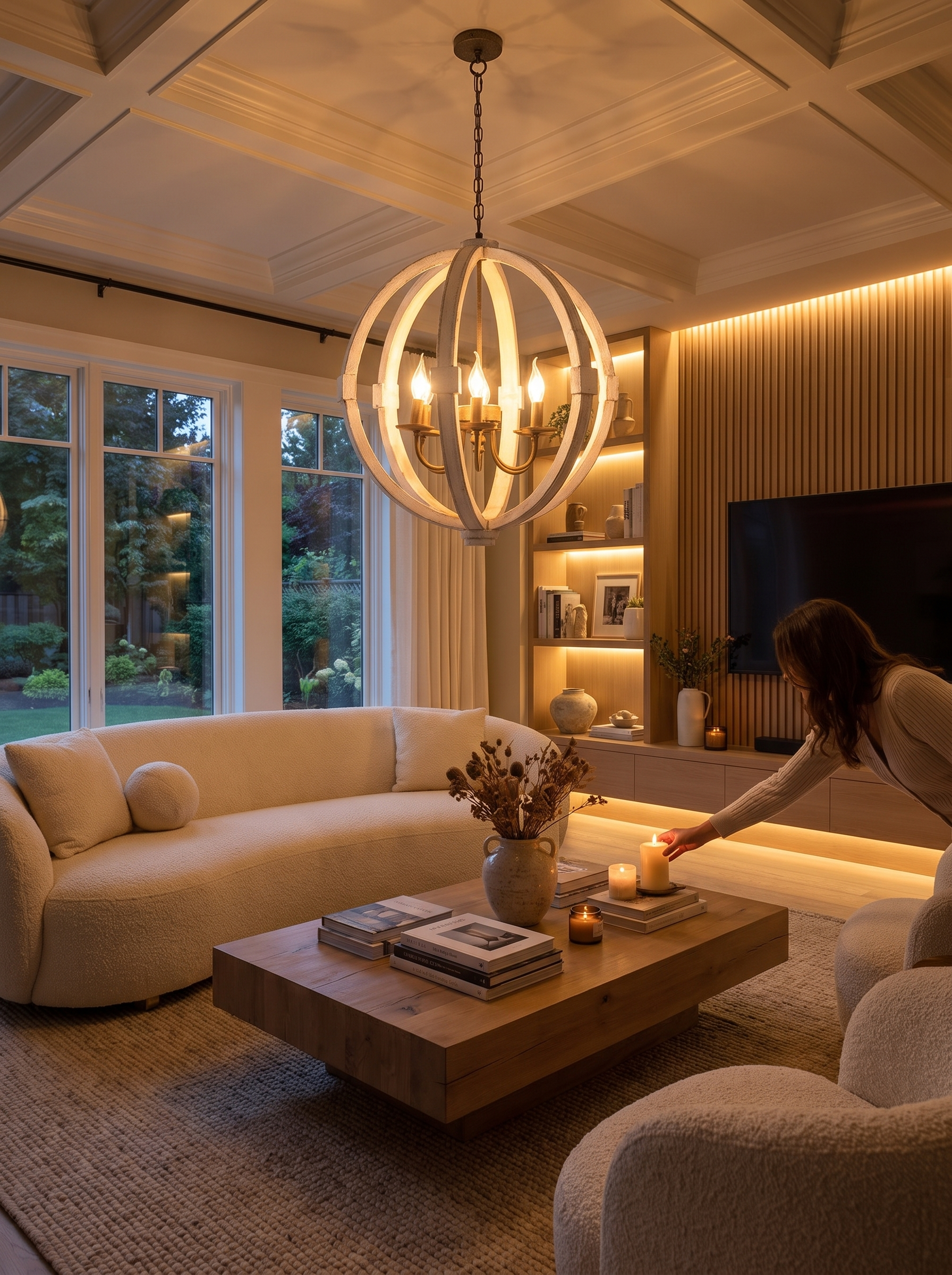 White Wood Six Light Chandelier lifestyle 2