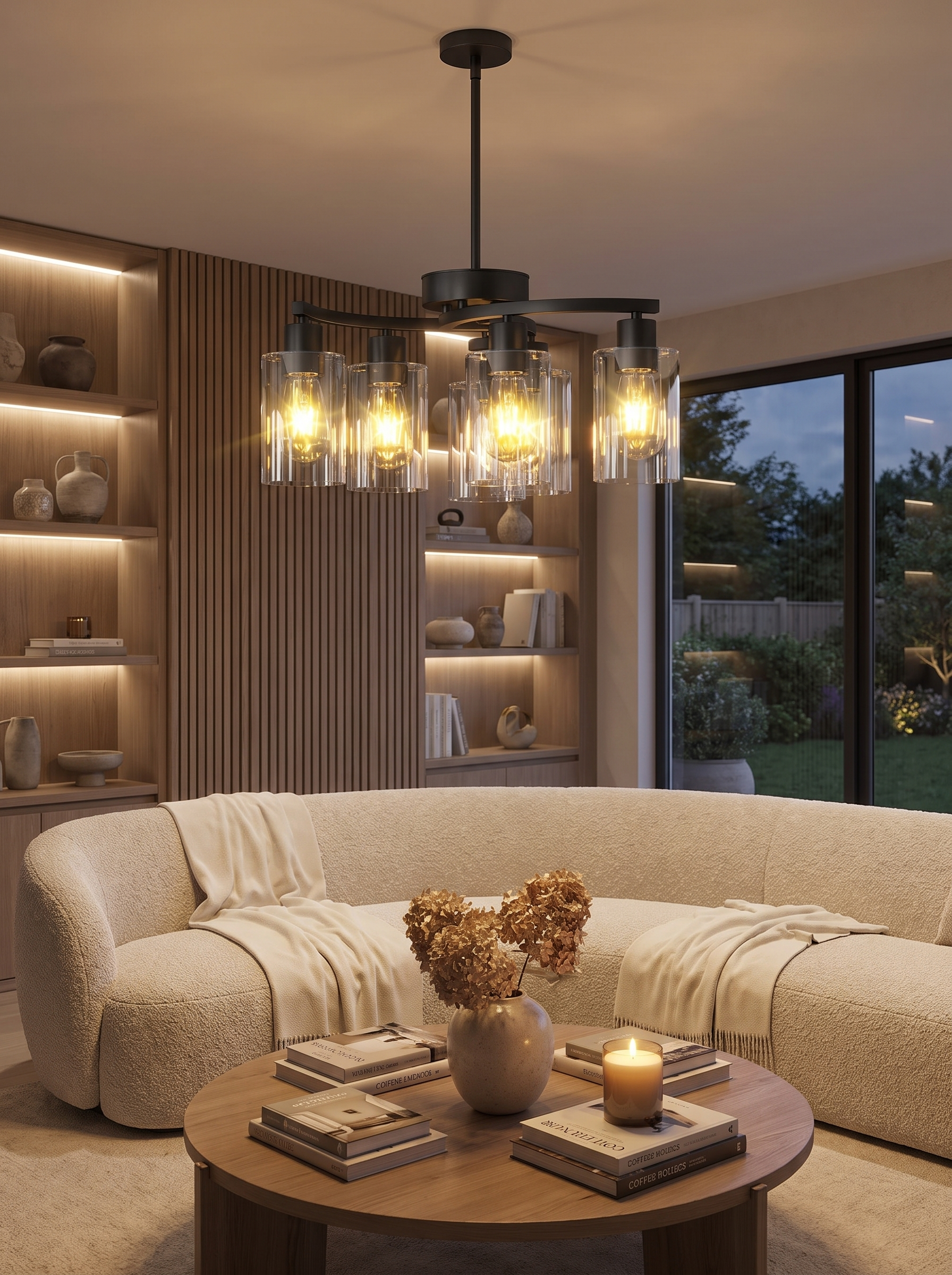 Six-Light Black Glass Chandelier lifestyle 1