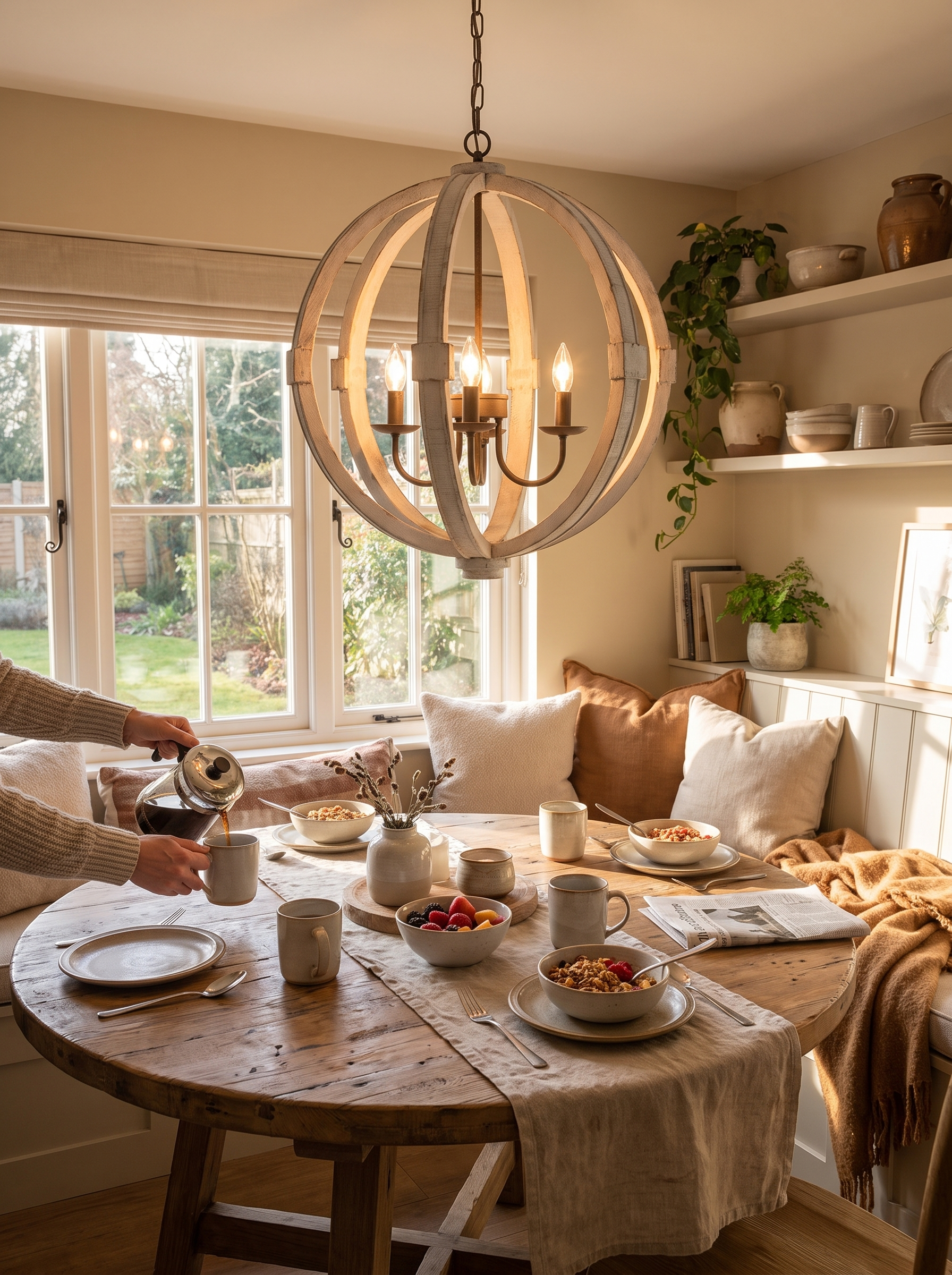 White Wood Six Light Chandelier lifestyle 3