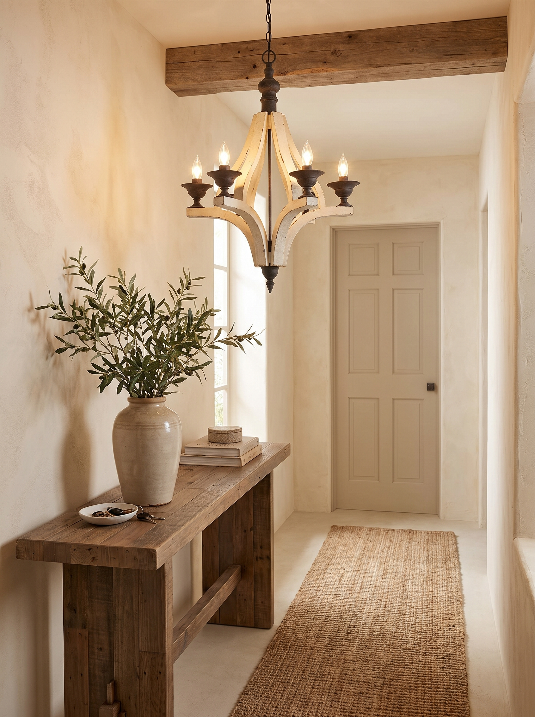 Cream Wood Six Light Chandelier lifestyle 3