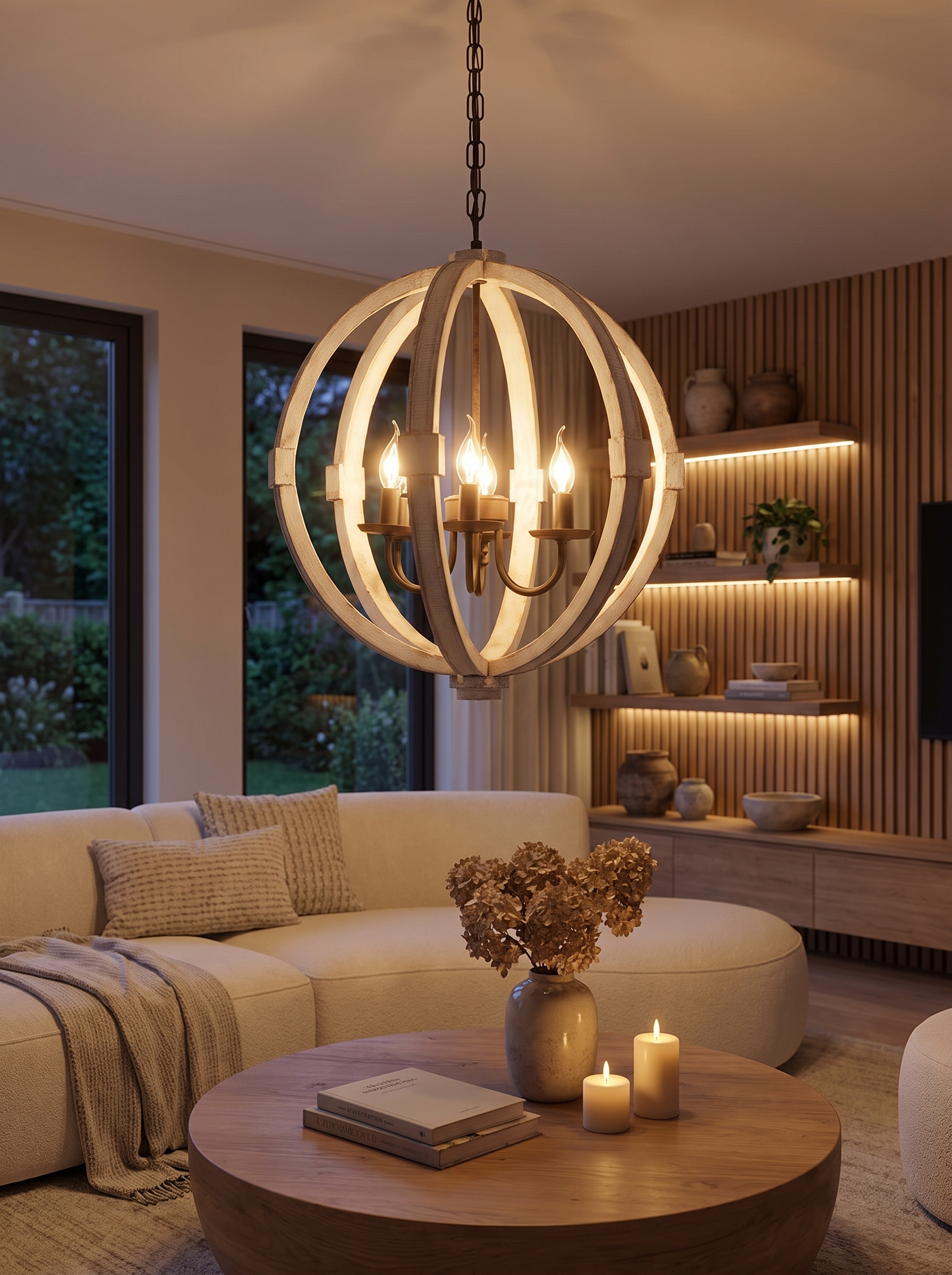 White Wood Six-Light Chandelier lifestyle 1