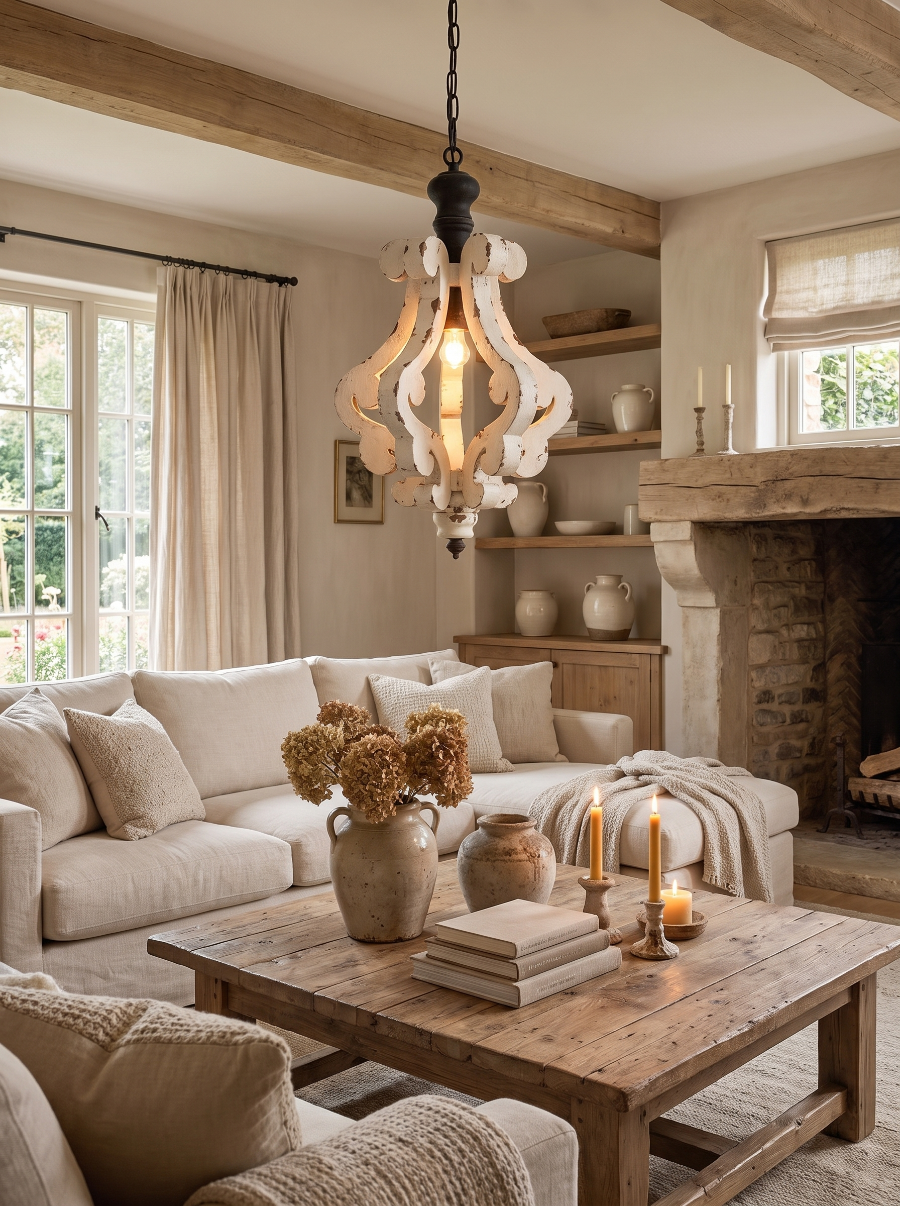 White French Country Wood Chandelier lifestyle 1