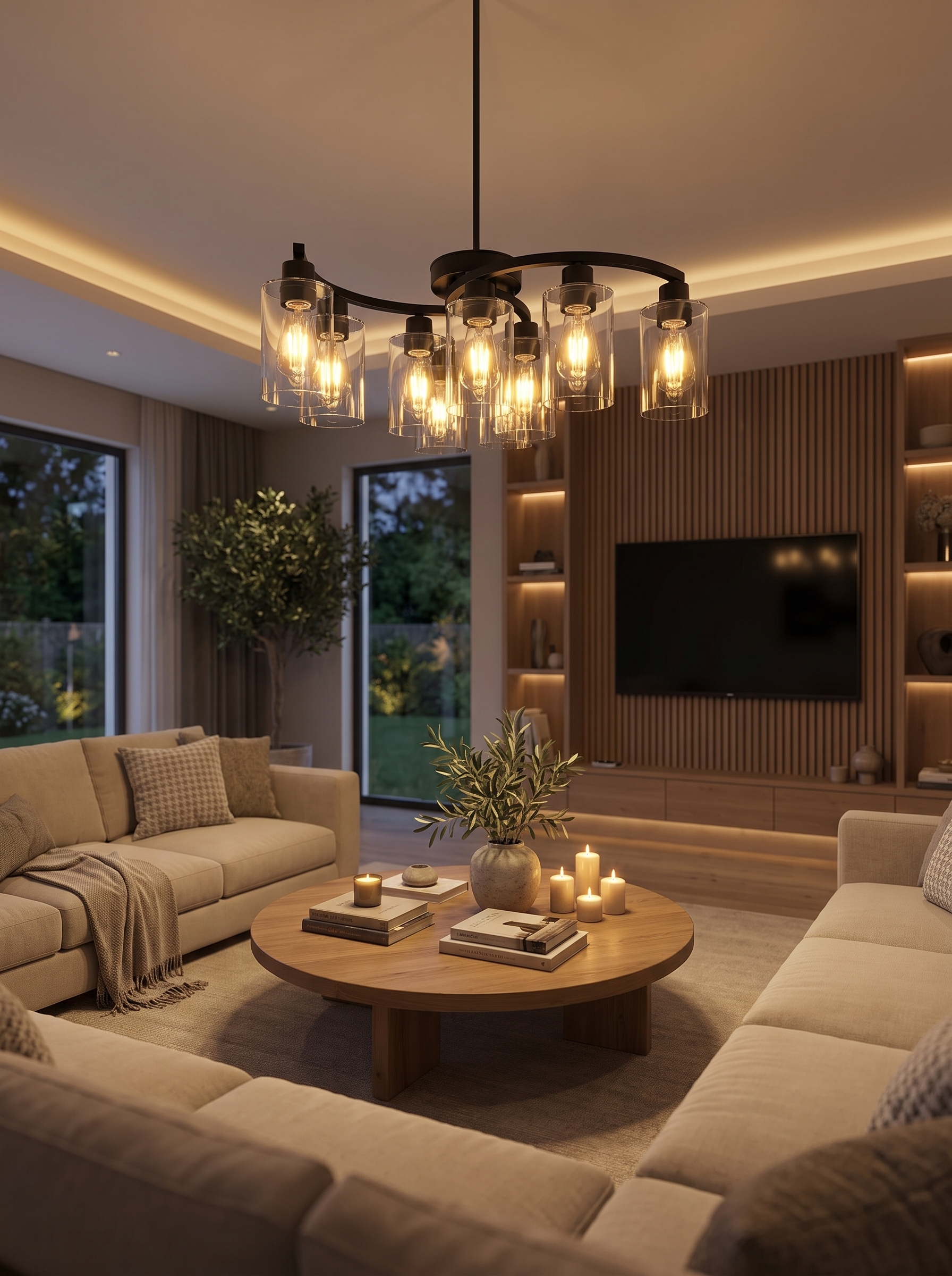 Nine-Light Black Glass Chandelier lifestyle 1