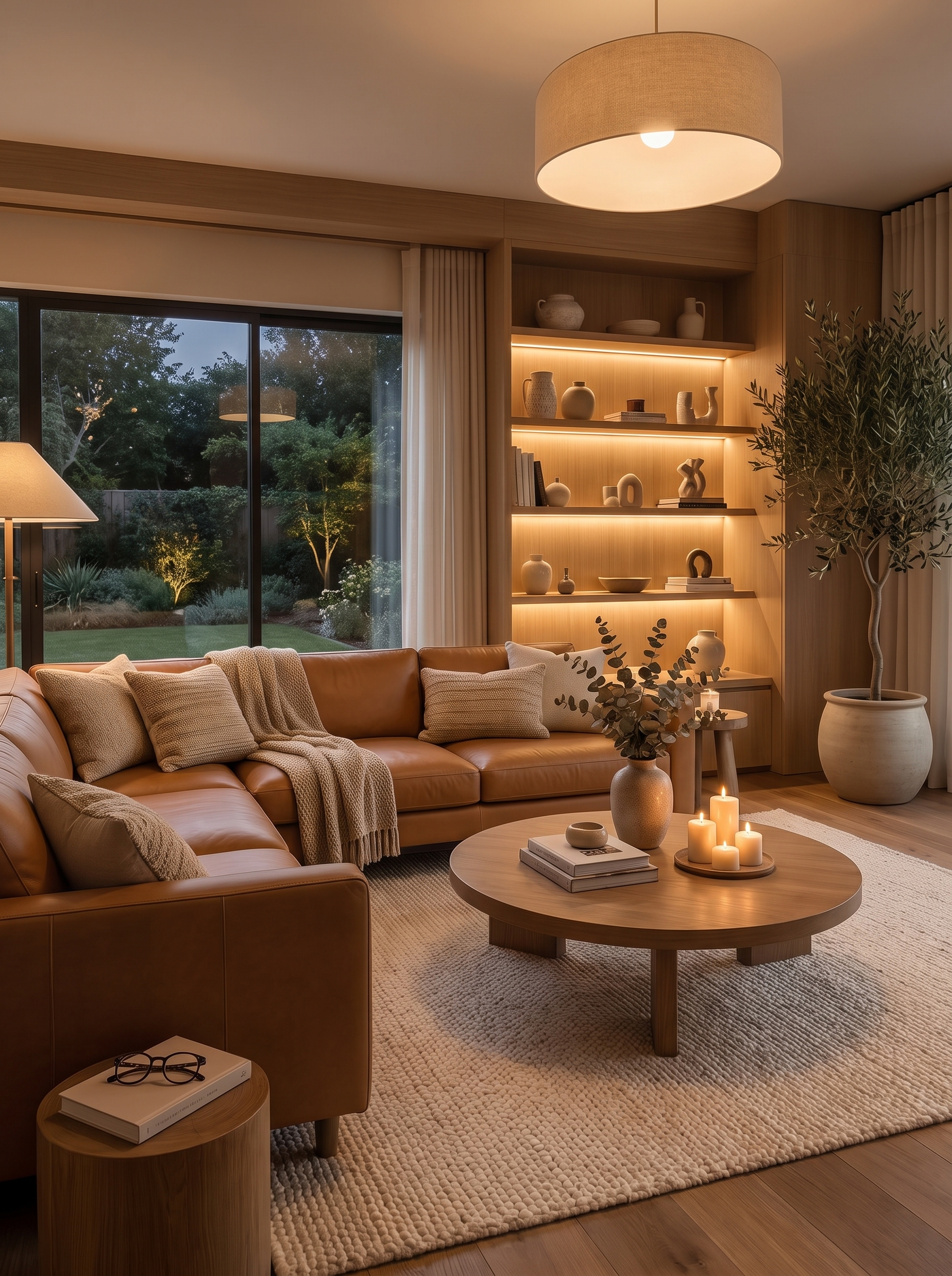 Erman Tan Leather Corner Sofa lifestyle 2