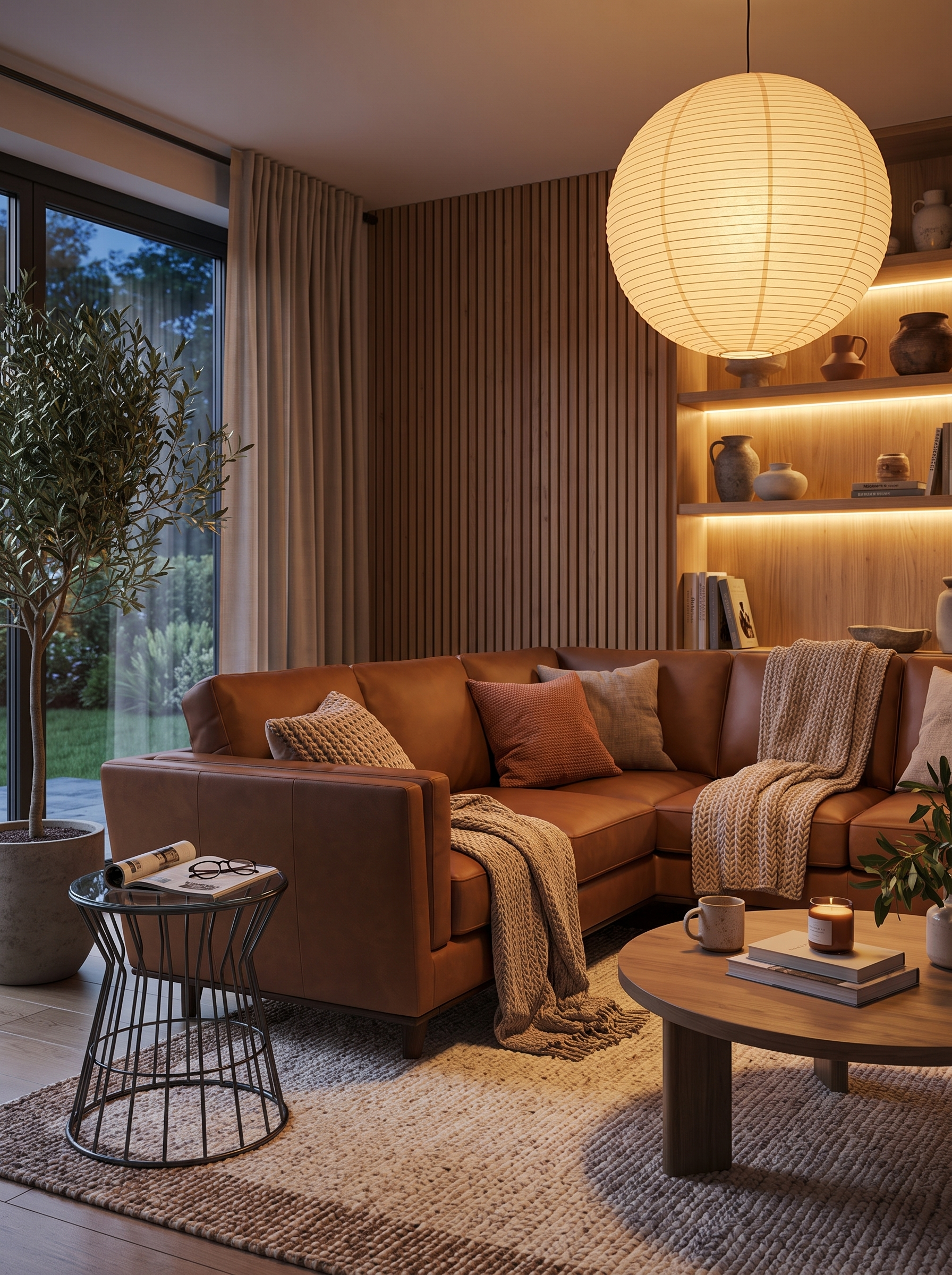 Erman Tan Leather Corner Sofa lifestyle 1