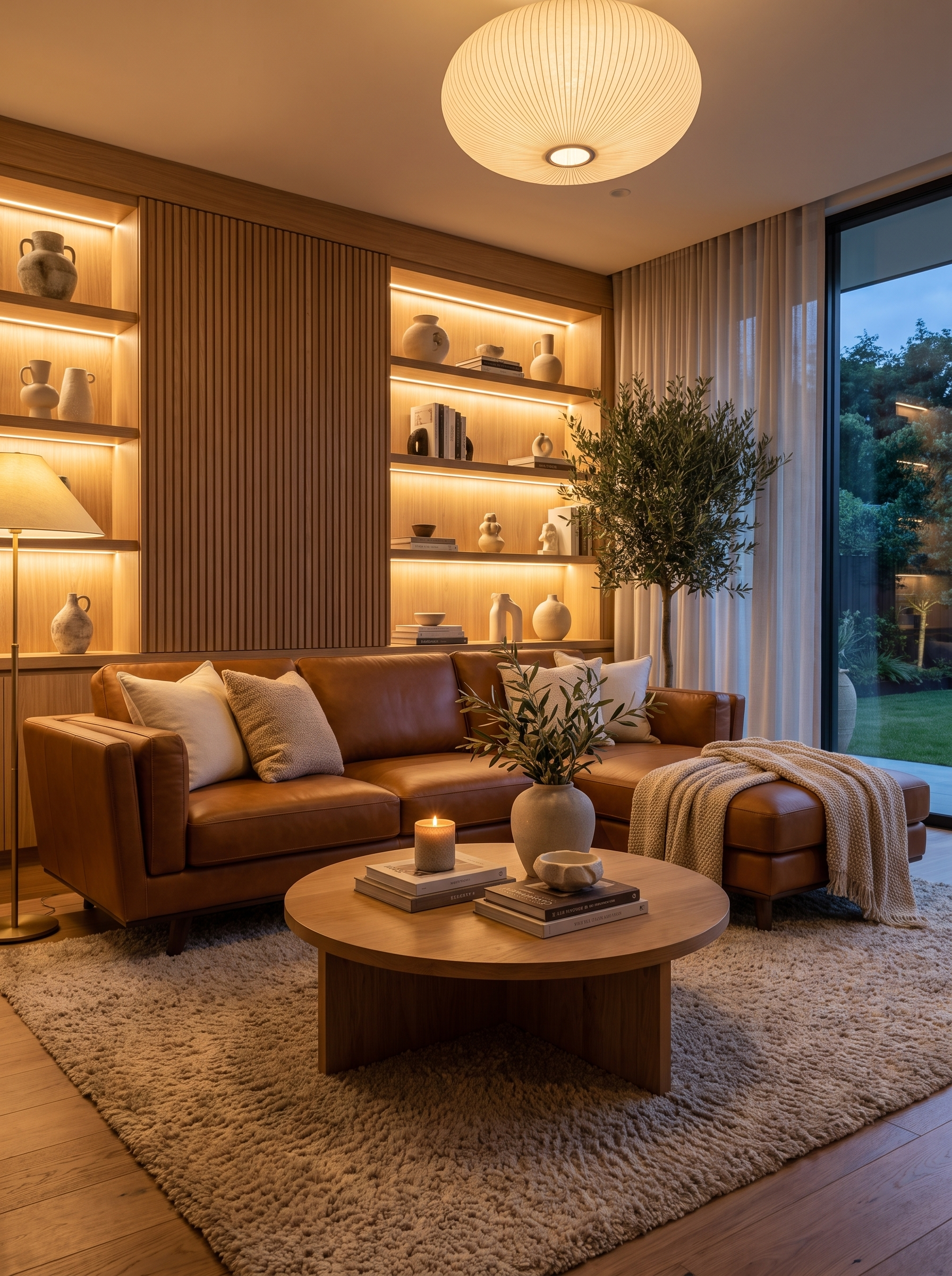 Erman Tan Leather Corner Sofa lifestyle 3