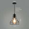 Cone shaped funnel cage pendant light with exposed Edison bulb