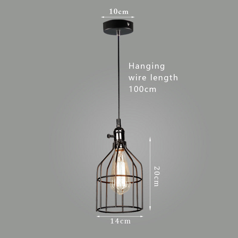 Tall narrow lantern cage pendant light in black stainless steel